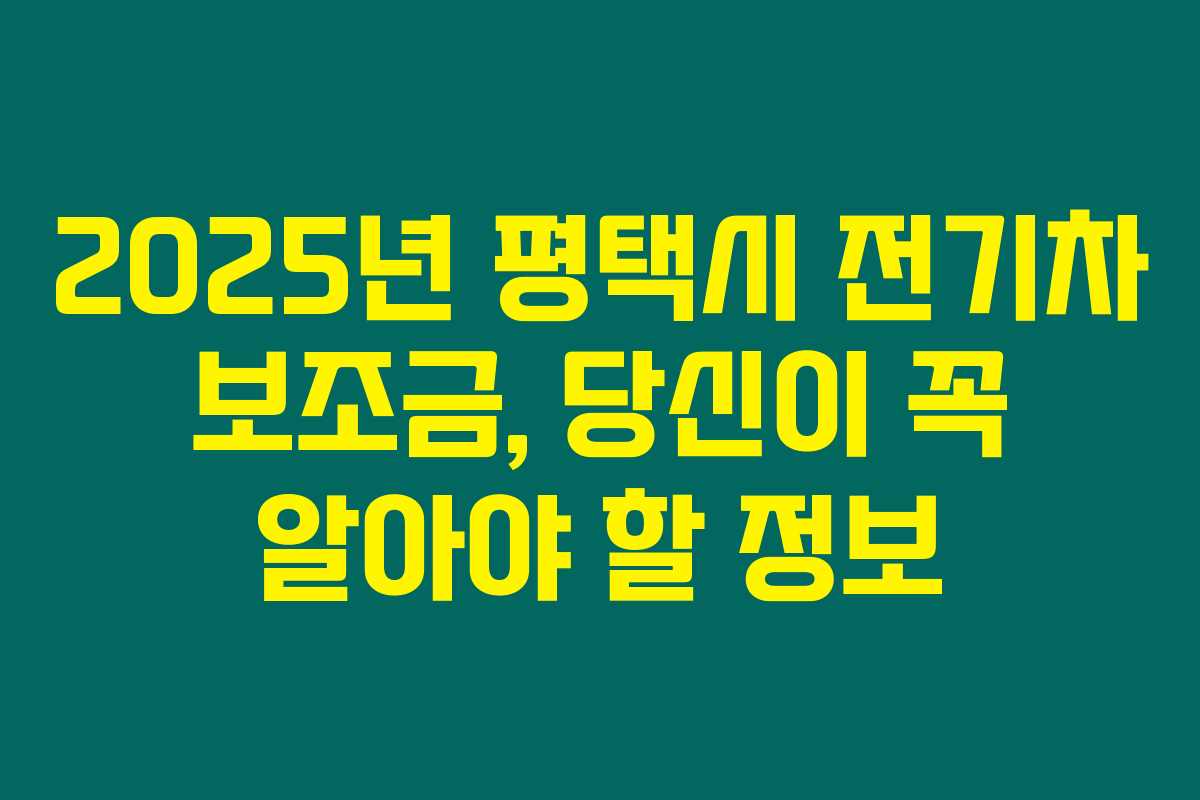 2025년 평택시 전기차 보조금, 당신이 꼭 알아야 할 정보