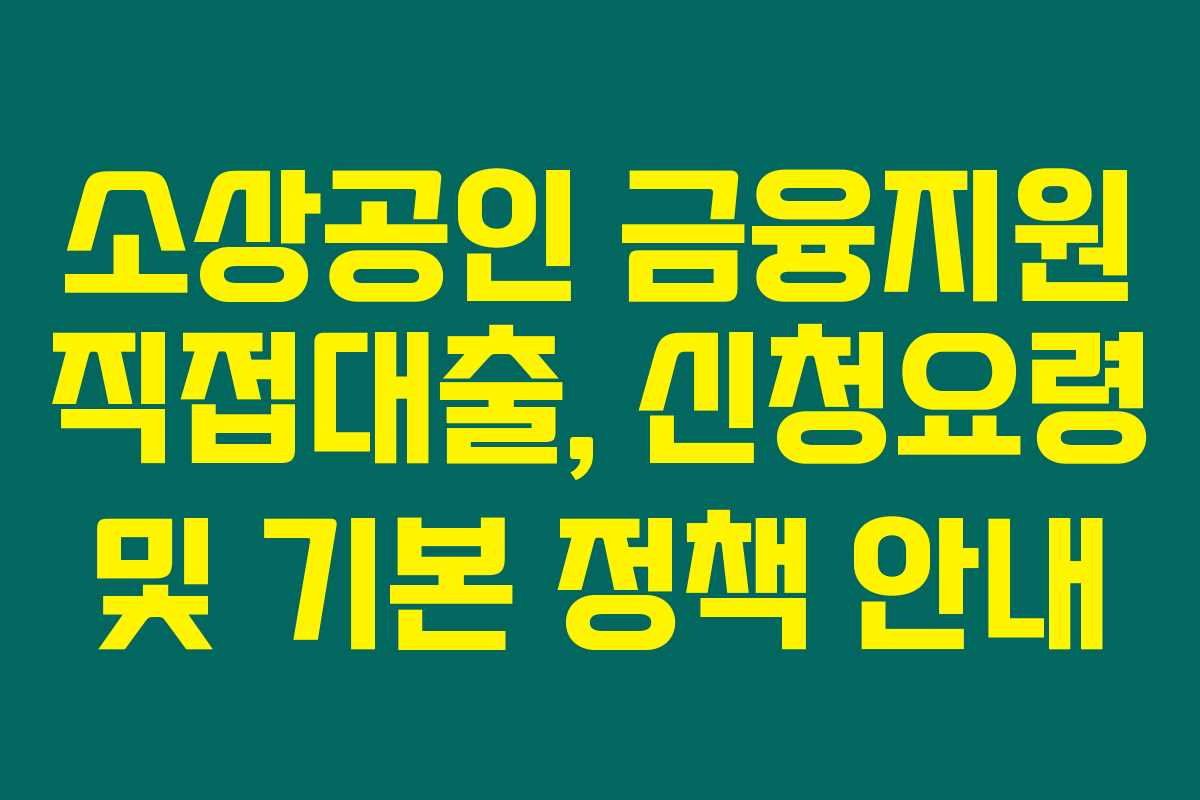 소상공인 금융지원 직접대출, 신청요령 및 기본 정책 안내