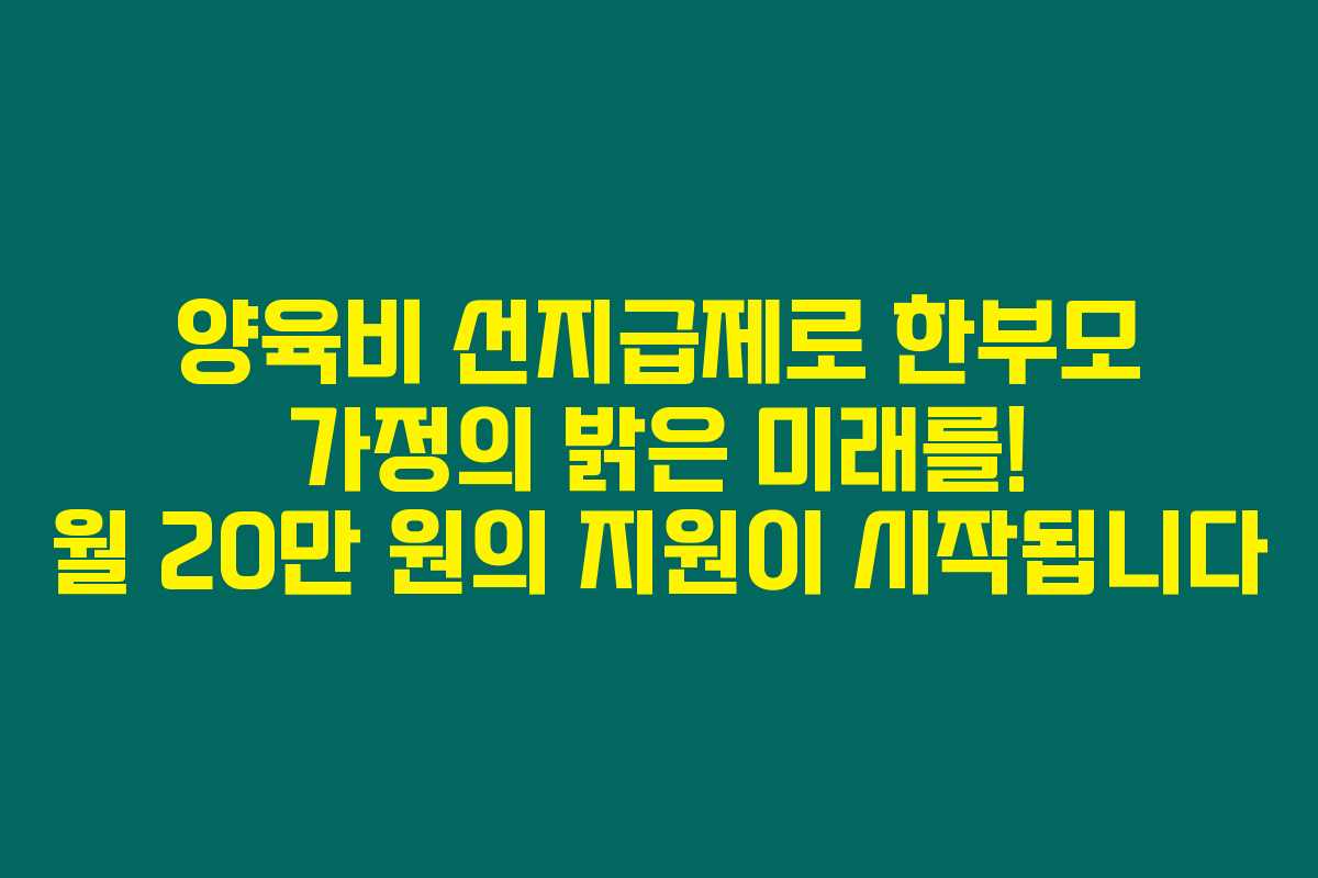 양육비 선지급제로 한부모 가정의 밝은 미래를! 월 20만 원의 지원이 시작됩니다 양육비 선지급제로 한부모 가정의 밝은 미래를! 월 20만 원의 지원이 시작됩니다