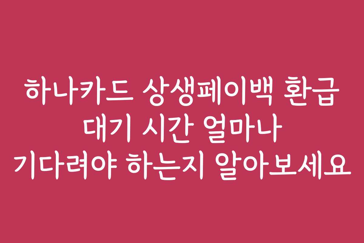 하나카드 상생페이백 환급 대기 시간 얼마나 기다려야 하는지 알아보세요 하나카드 상생페이백 환급 대기 시간 얼마나 기다려야 하는지 알아보세요