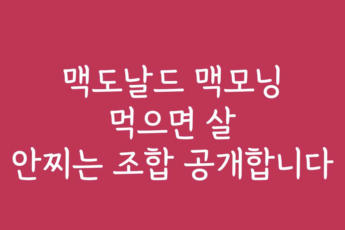 맥도날드 맥모닝 먹으면 살 안찌는 조합 공개합니다