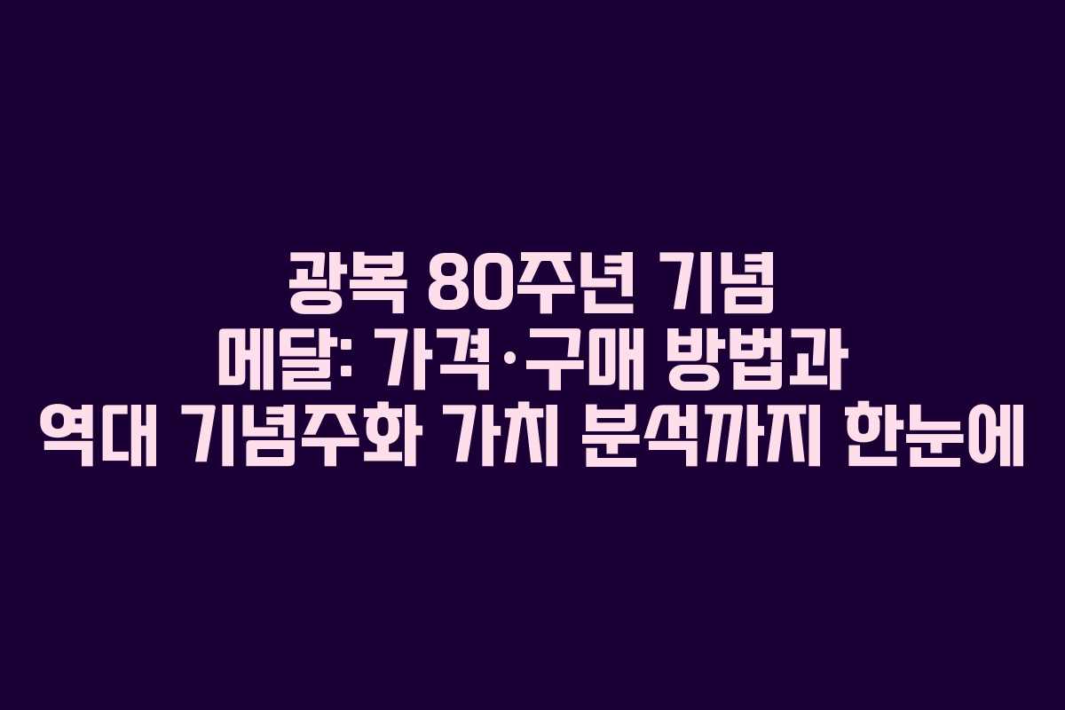 광복 80주년 기념 메달: 가격·구매 방법과 역대 기념주화 가치 분석까지 한눈에