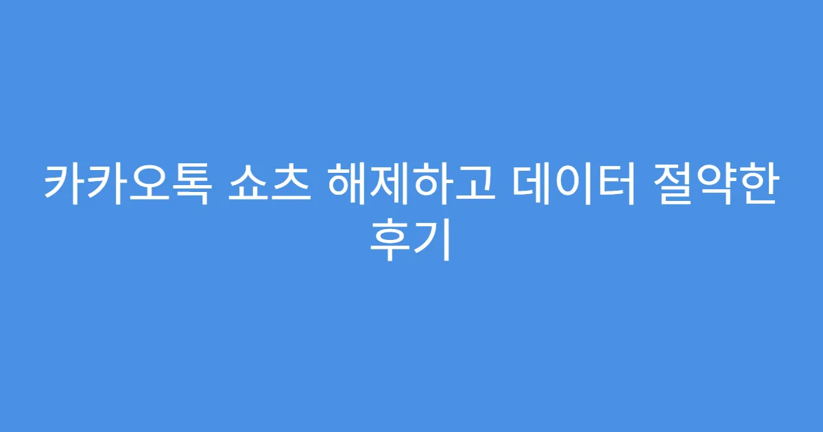 카카오톡 쇼츠 해제하고 데이터 절약한 후기