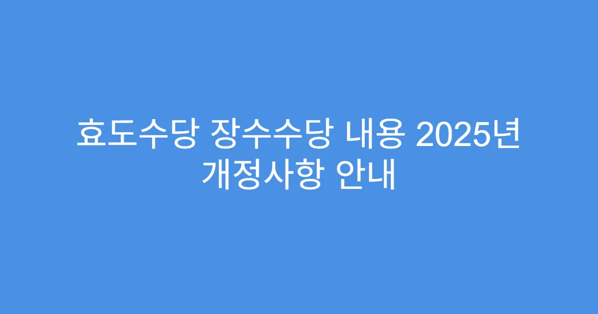 효도수당 장수수당 내용 2025년 개정사항 안내