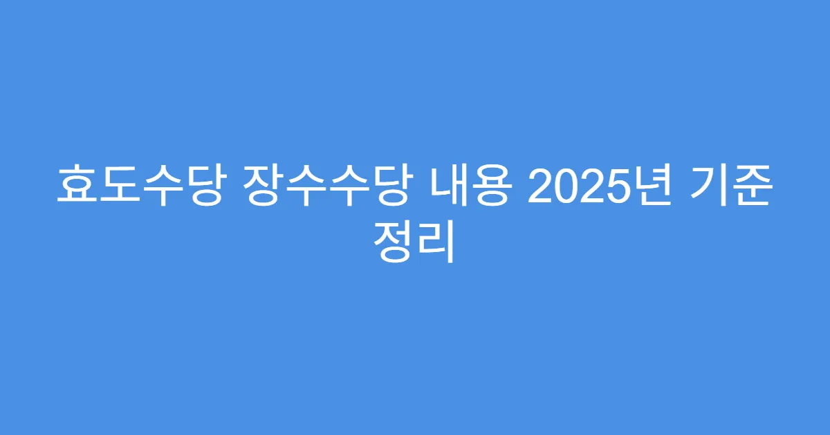 효도수당 장수수당 내용 2025년 기준 정리
