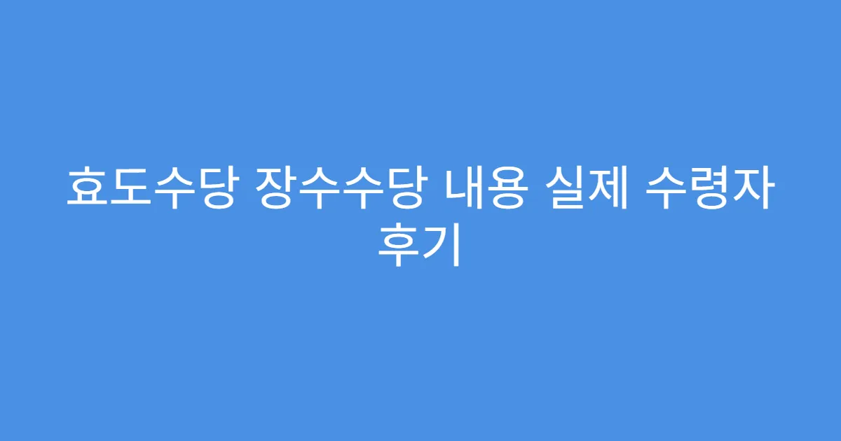 효도수당 장수수당 내용 실제 수령자 후기