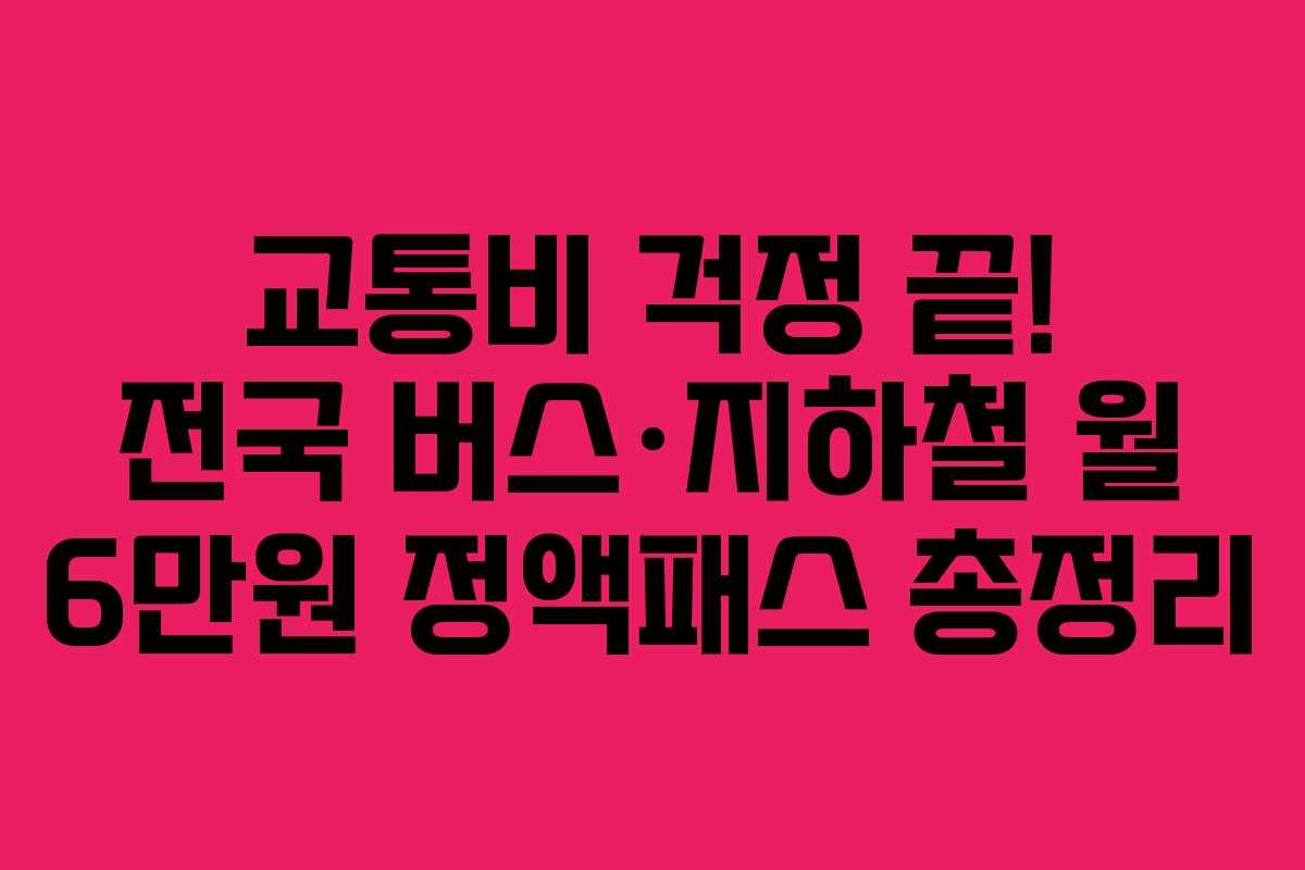 교통비 걱정 끝! 전국 버스&middot;지하철 월 6만원 정액패스 총정리