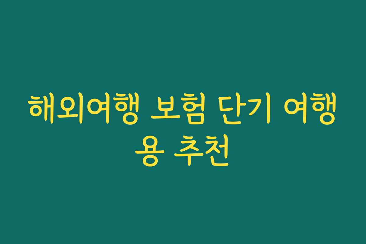 해외여행 보험 단기 여행용 추천