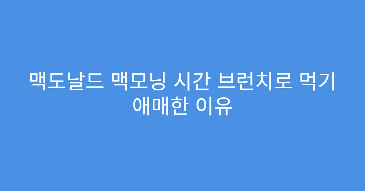 맥도날드 맥모닝 시간 브런치로 먹기 애매한 이유