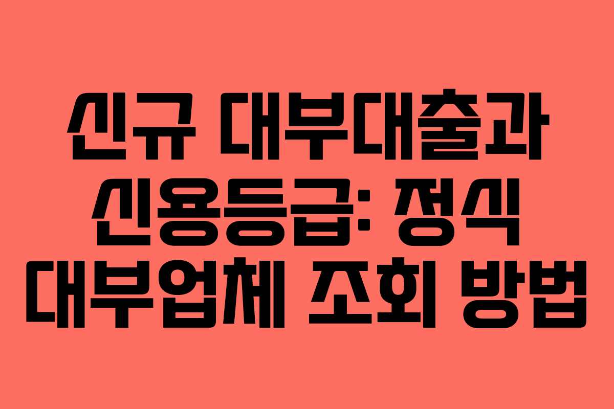 신규 대부대출과 신용등급: 정식 대부업체 조회 방법