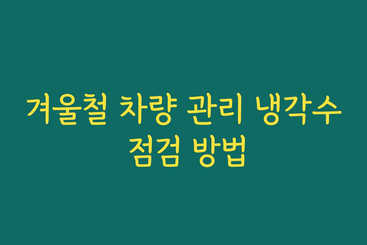겨울철 차량 관리 냉각수 점검 방법
