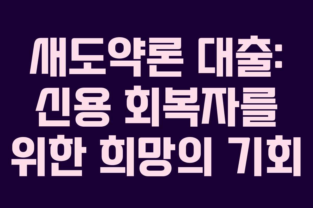 새도약론 대출: 신용 회복자를 위한 희망의 기회