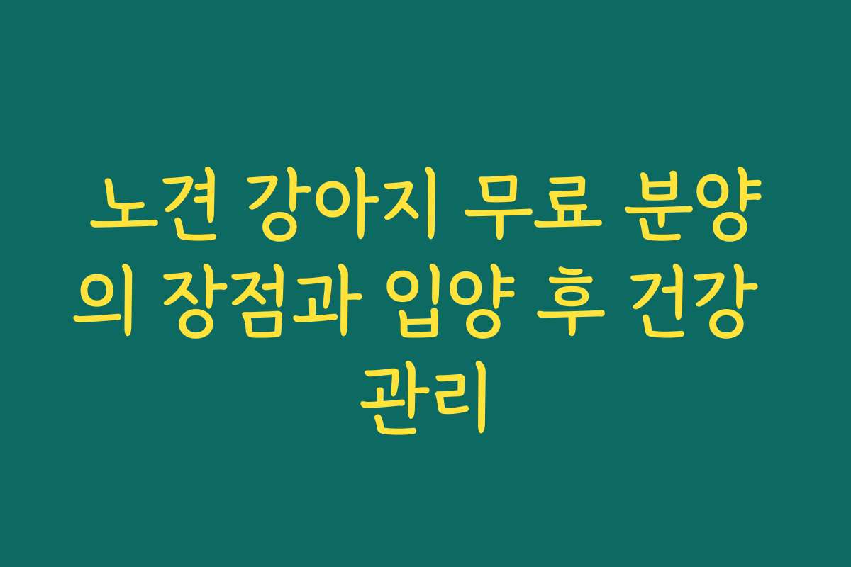 노견 강아지 무료 분양의 장점과 입양 후 건강 관리