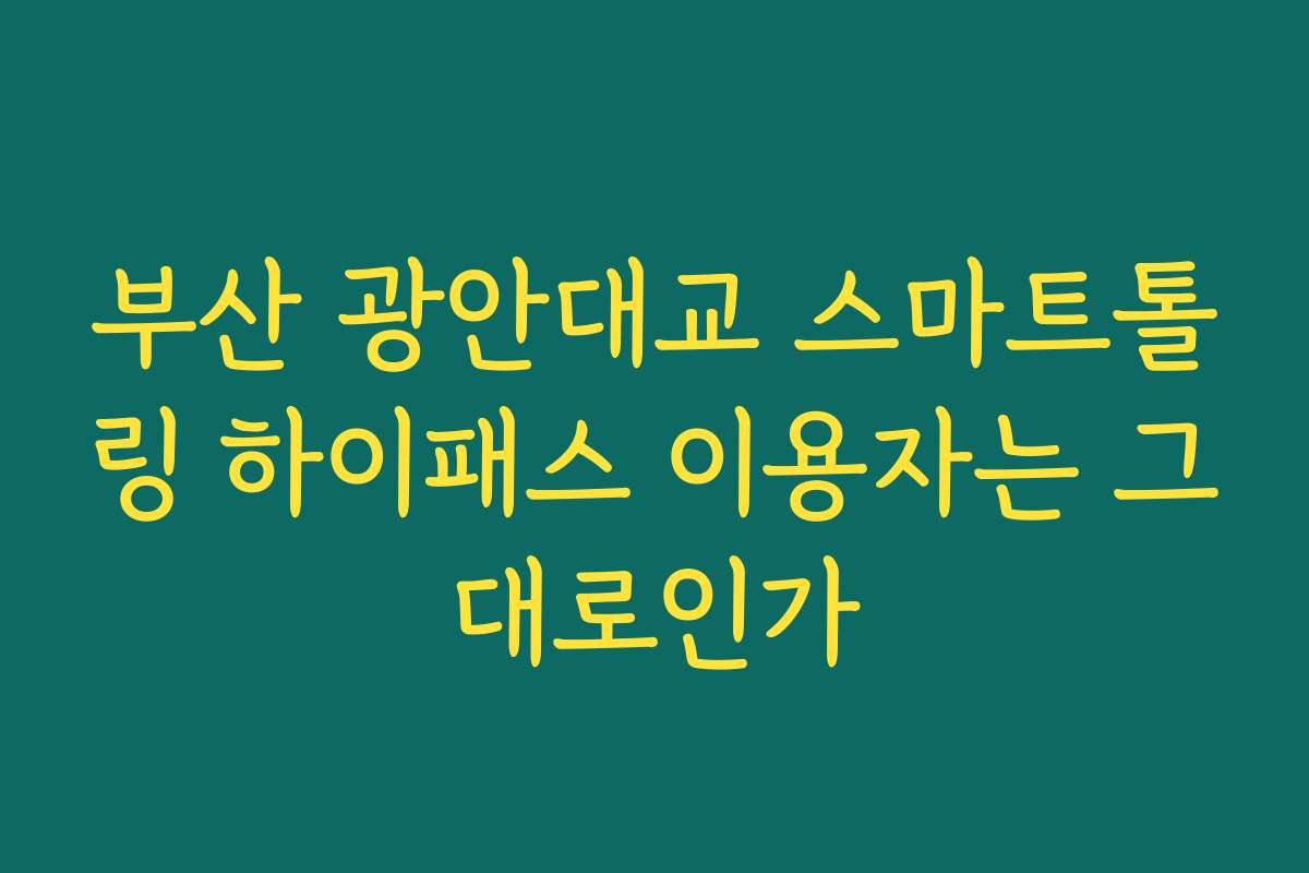부산 광안대교 스마트톨링 하이패스 이용자는 그대로인가 부산 광안대교 스마트톨링 하이패스 이용자는 그대로인가