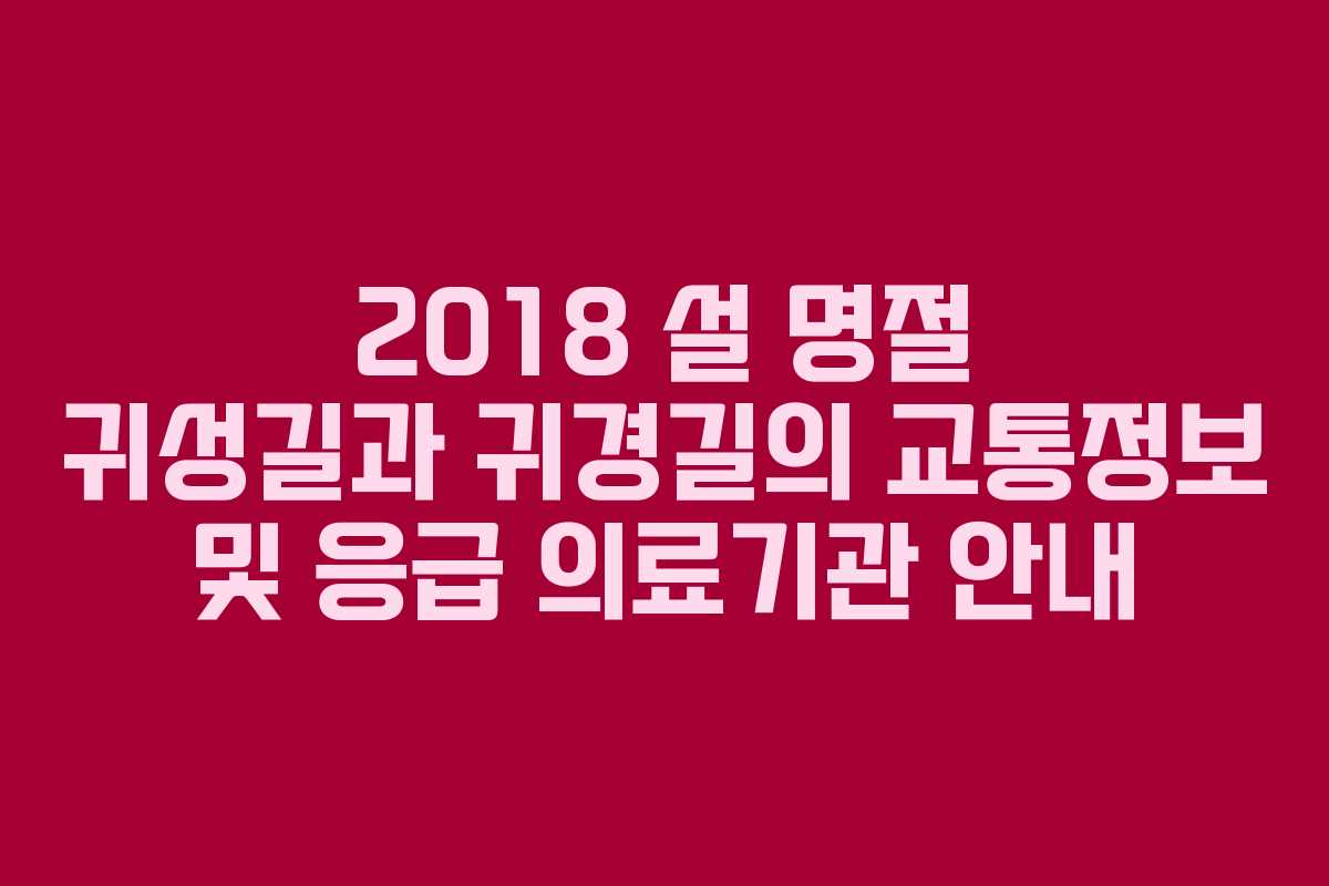 2018 설 명절 귀성길과 귀경길의 교통정보 및 응급 의료기관 안내