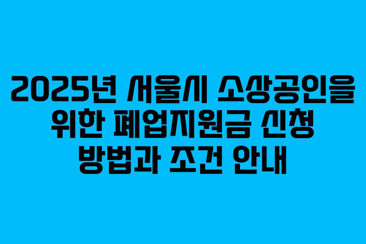 2025년 서울시 소상공인을 위한 폐업지원금 신청 방법과 조건 안내