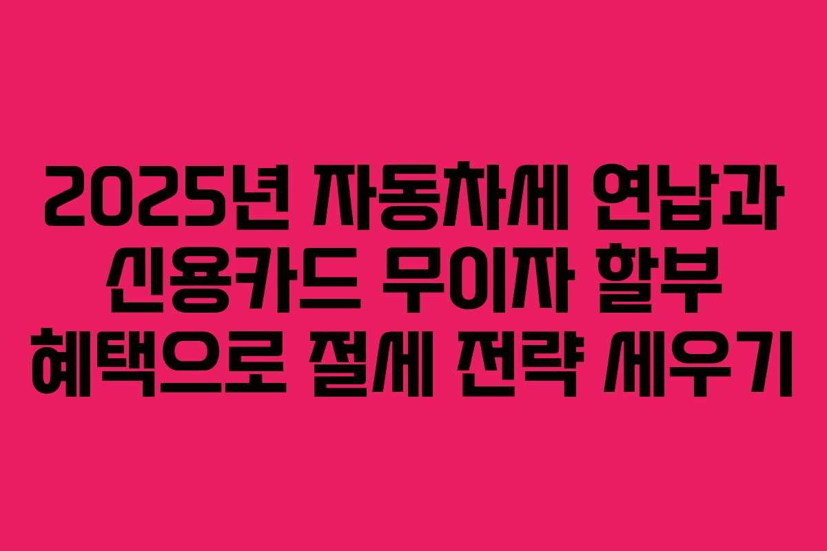 2025년 자동차세 연납과 신용카드 무이자 할부 혜택으로 절세 전략 세우기 2025년 자동차세 연납과 신용카드 무이자 할부 혜택으로 절세 전략 세우기