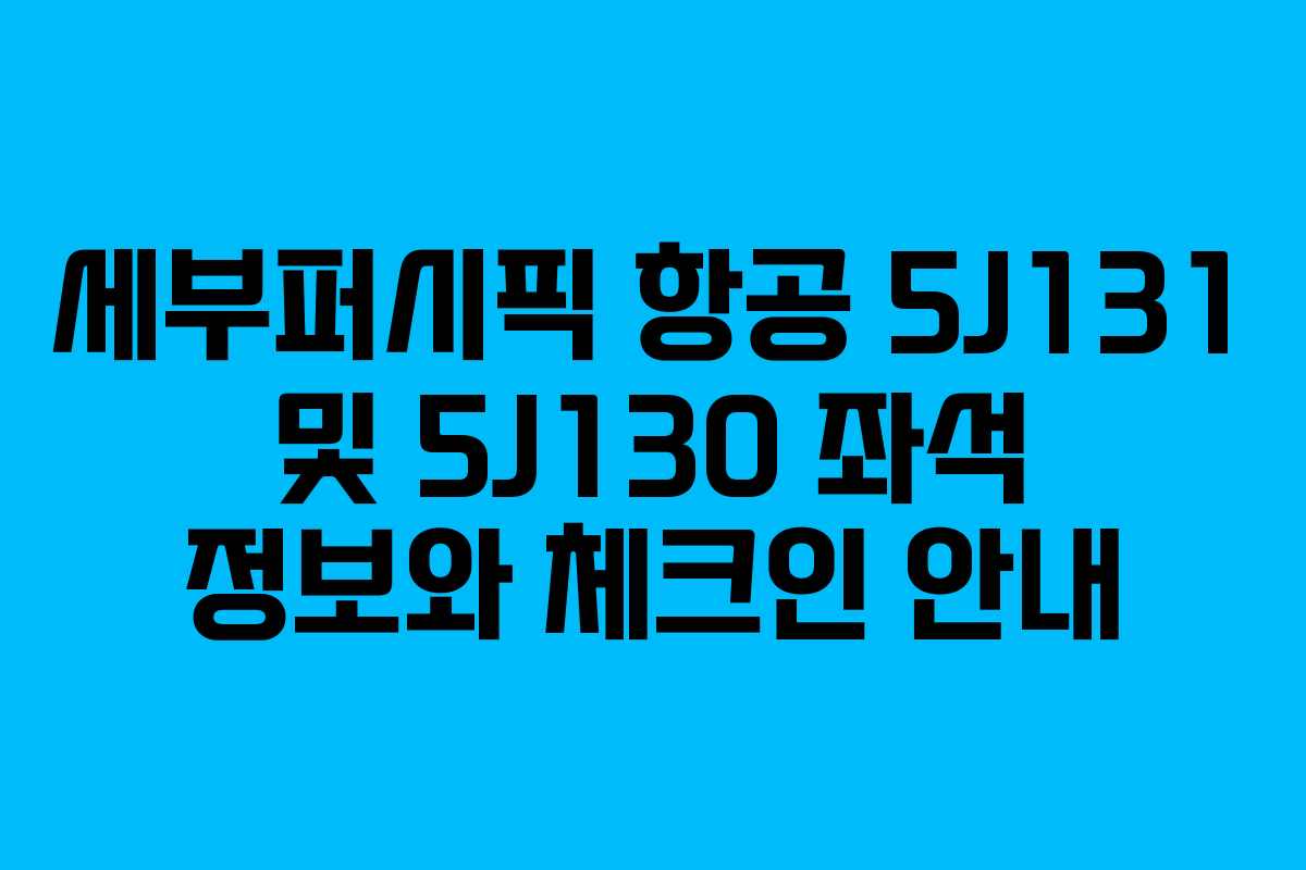 세부퍼시픽 항공 5J131 및 5J130 좌석 정보와 체크인 안내
