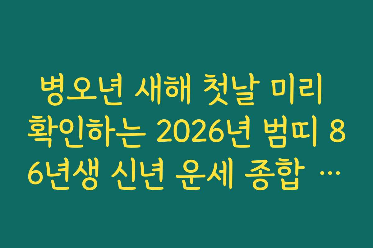 병오년 새해 첫날 미리 확인하는 2026년 범띠 86년생 신년 운세 종합 가이드