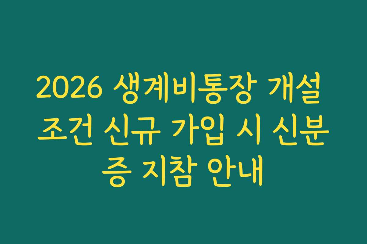 2026 생계비통장 개설 조건 신규 가입 시 신분증 지참 안내 2026 생계비통장 개설 조건 신규 가입 시 신분증 지참 안내