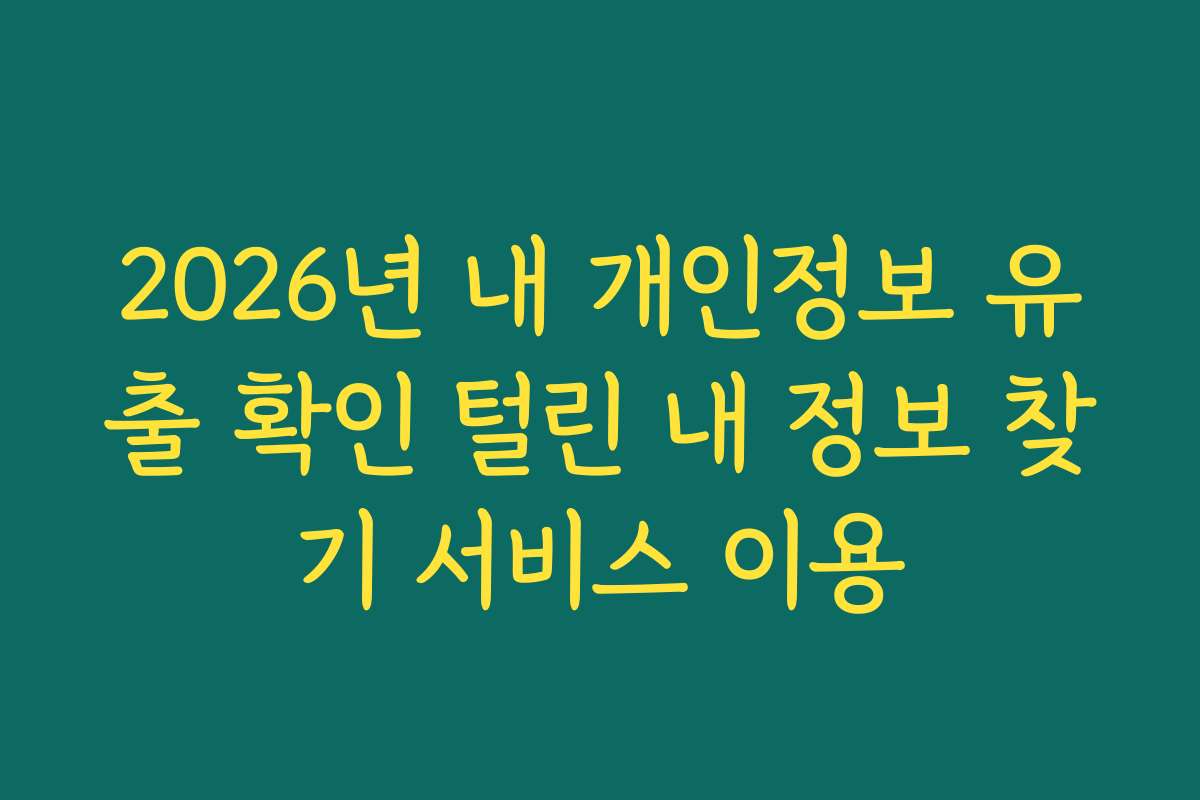 2026년 내 개인정보 유출 확인 털린 내 정보 찾기 서비스 이용