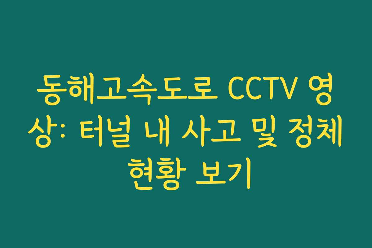 동해고속도로 CCTV 영상: 터널 내 사고 및 정체 현황 보기