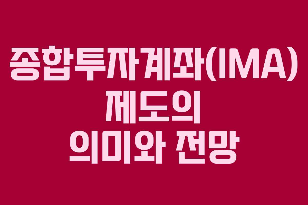 종합투자계좌(IMA) 제도의 의미와 전망