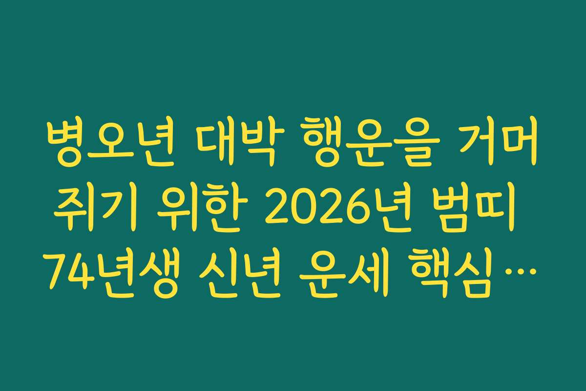 병오년 대박 행운을 거머쥐기 위한 2026년 범띠 74년생 신년 운세 핵심 비법