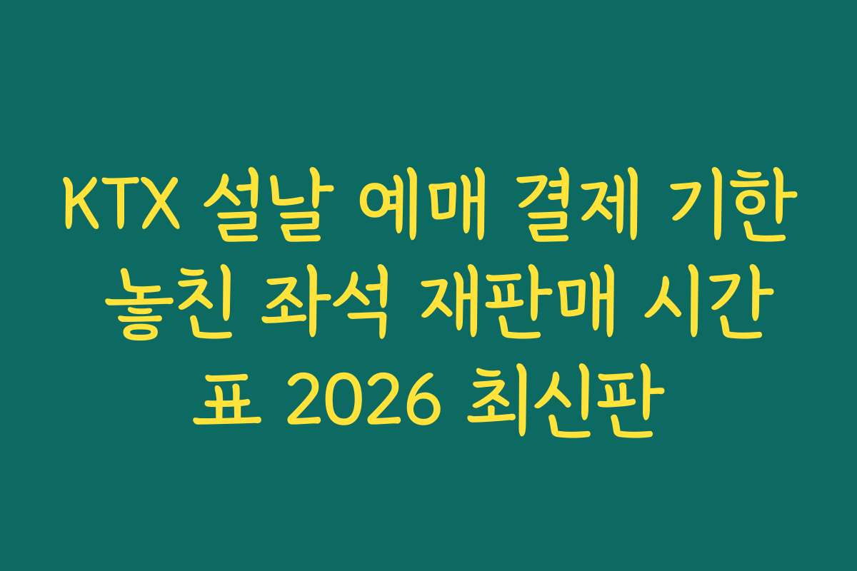 KTX 설날 예매 결제 기한 놓친 좌석 재판매 시간표 2026 최신판