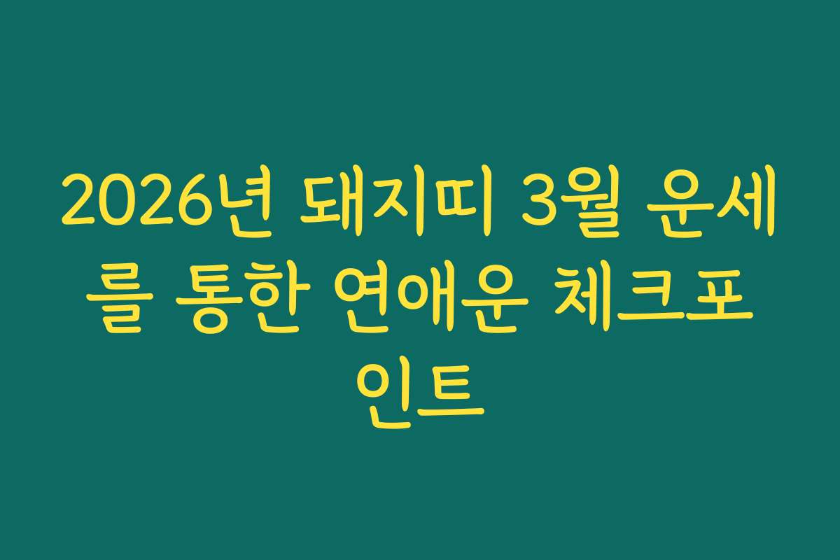 2026년 돼지띠 3월 운세를 통한 연애운 체크포인트