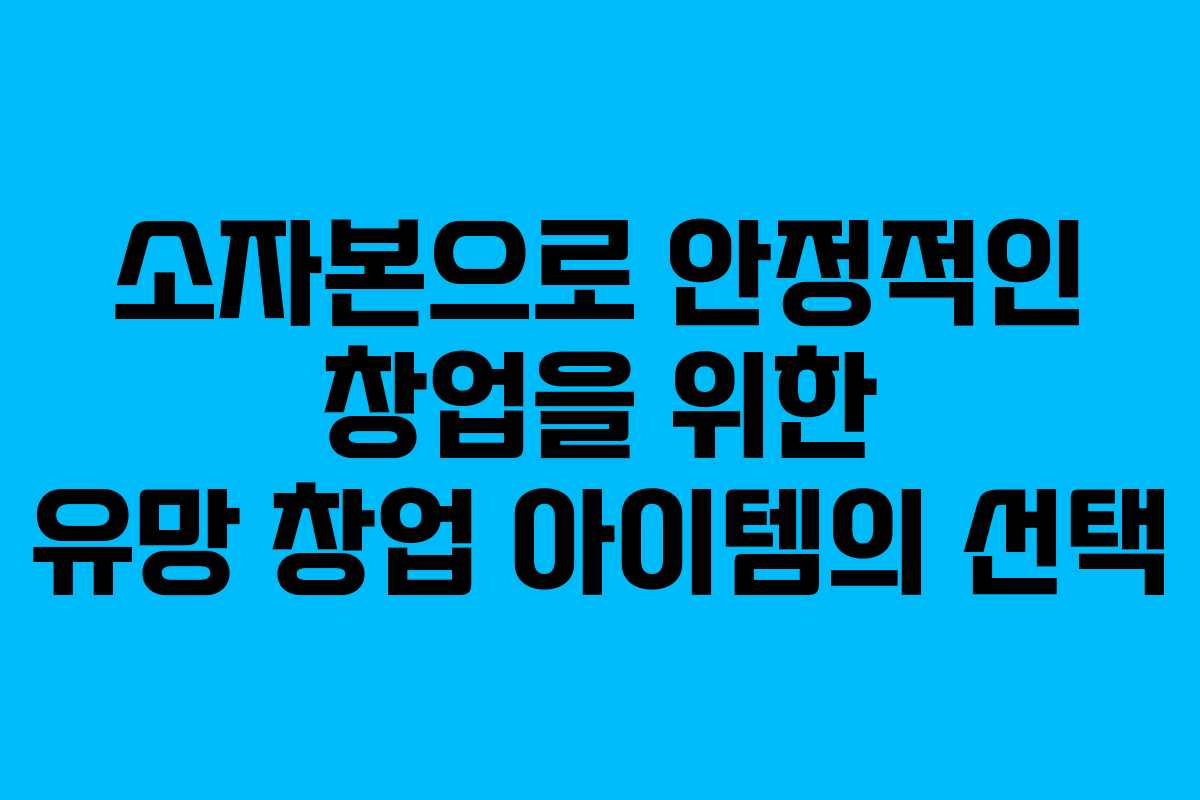 소자본으로 안정적인 창업을 위한 유망 창업 아이템의 선택