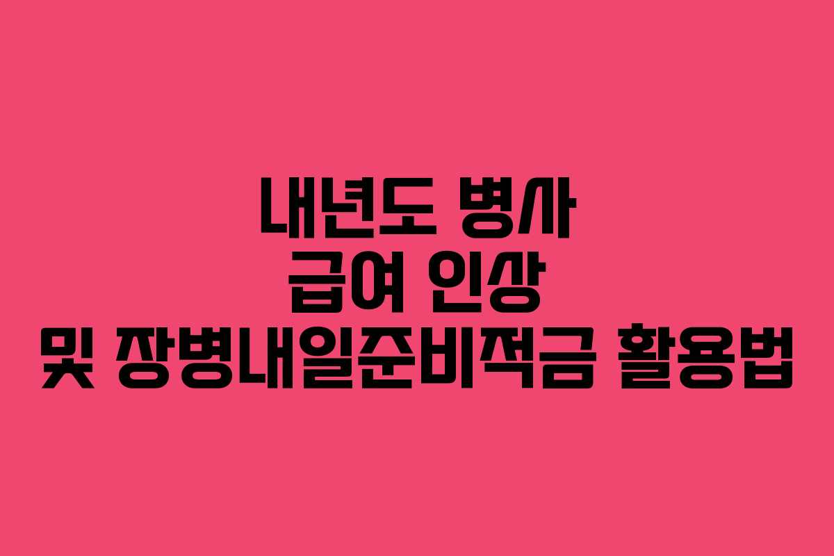 내년도 병사 급여 인상 및 장병내일준비적금 활용법
