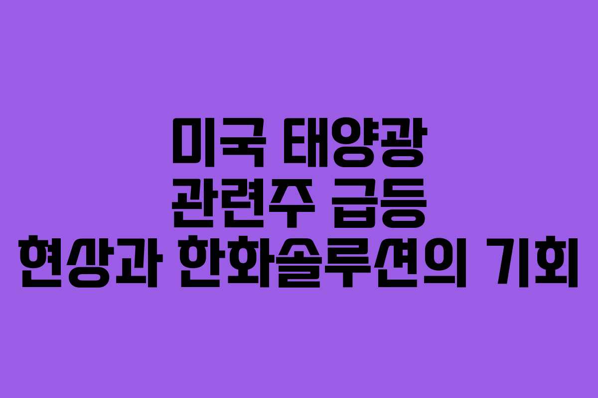 미국 태양광 관련주 급등 현상과 한화솔루션의 기회