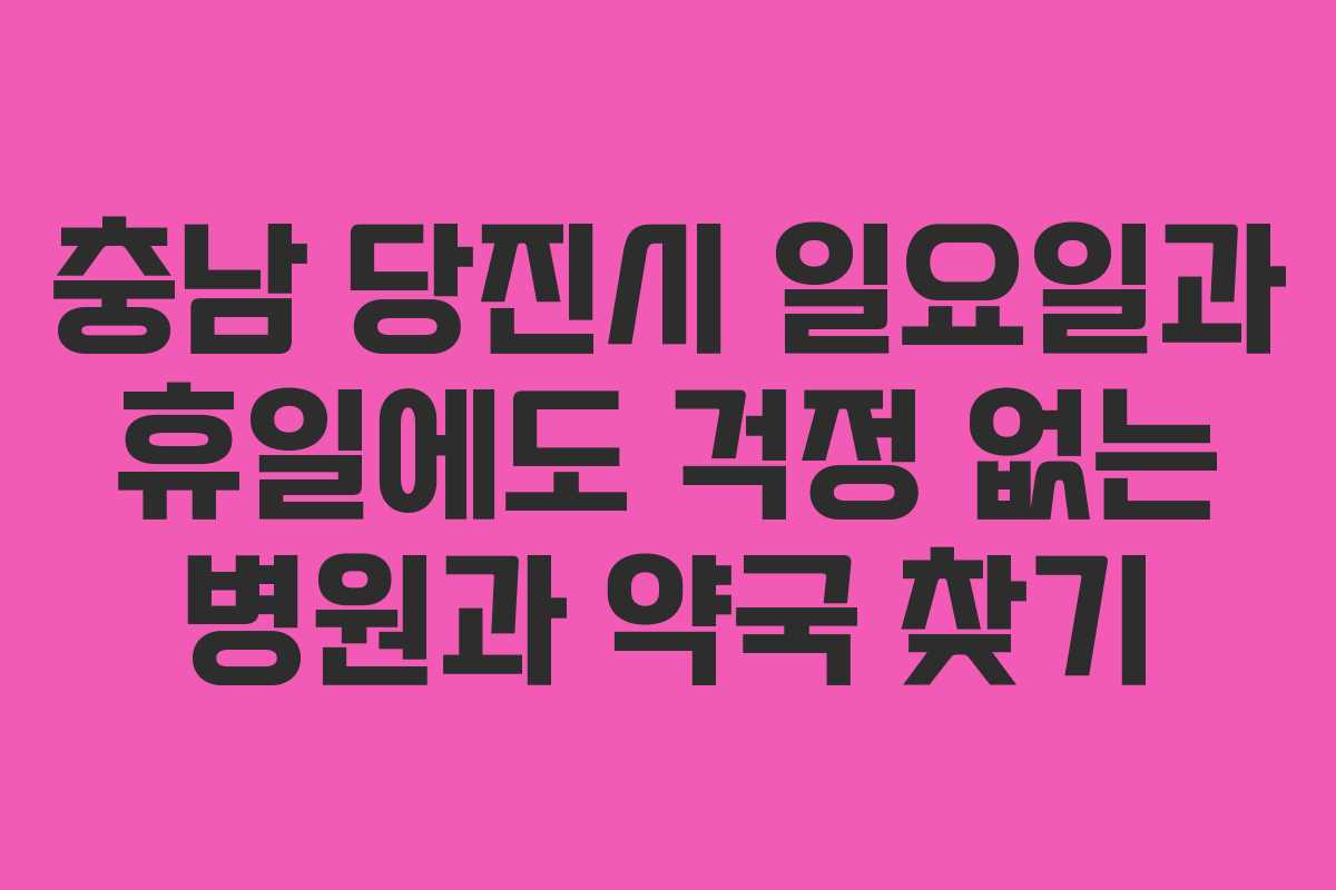 충남 당진시 일요일과 휴일에도 걱정 없는 병원과 약국 찾기