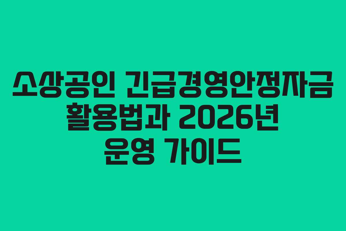 소상공인 긴급경영안정자금 활용법과 2026년 운영 가이드