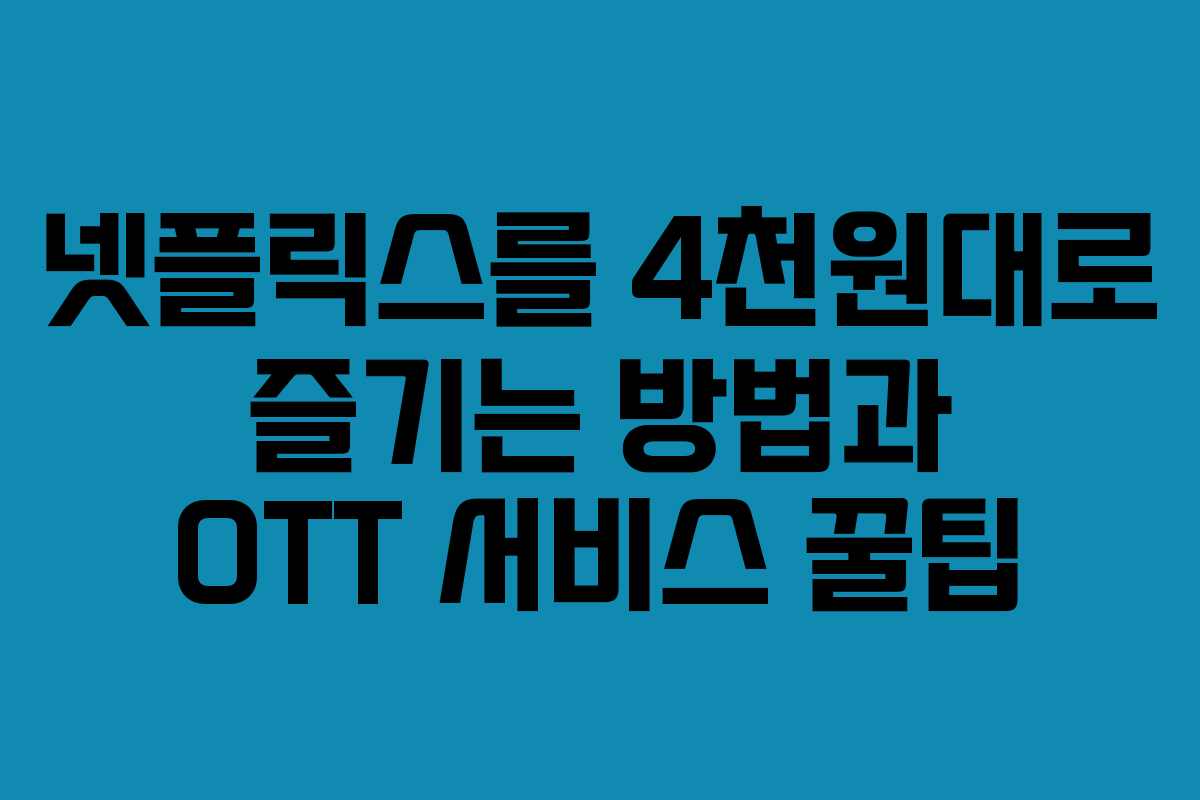 넷플릭스를 4천원대로 즐기는 방법과 OTT 서비스 꿀팁