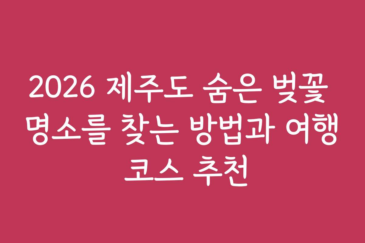 2026 제주도 숨은 벚꽃 명소를 찾는 방법과 여행 코스 추천