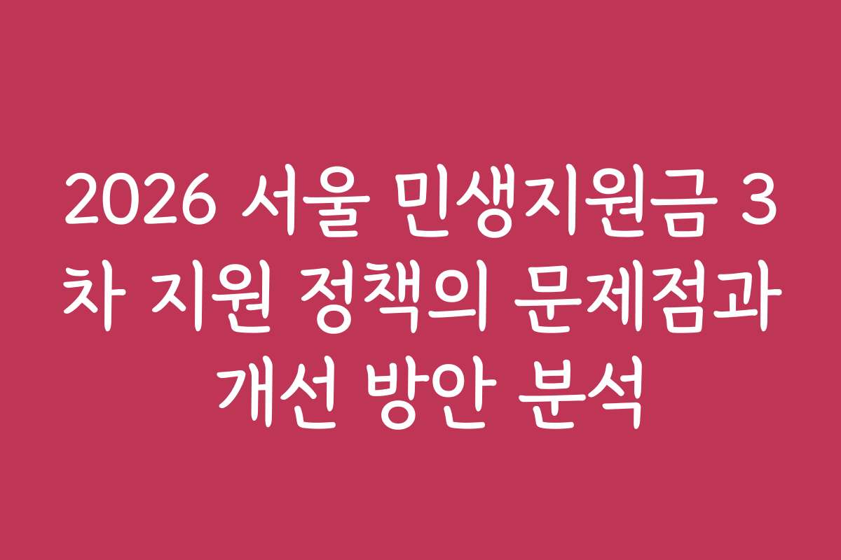 2026 서울 민생지원금 3차 지원 정책의 문제점과 개선 방안 분석