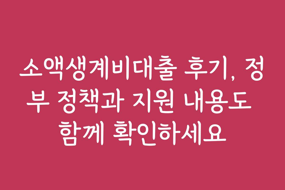 소액생계비대출 후기, 정부 정책과 지원 내용도 함께 확인하세요