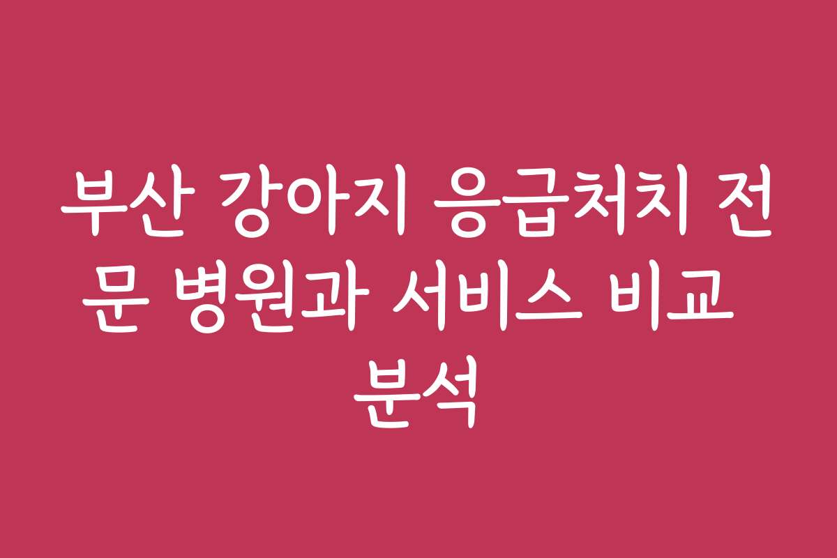 부산 강아지 응급처치 전문 병원과 서비스 비교 분석