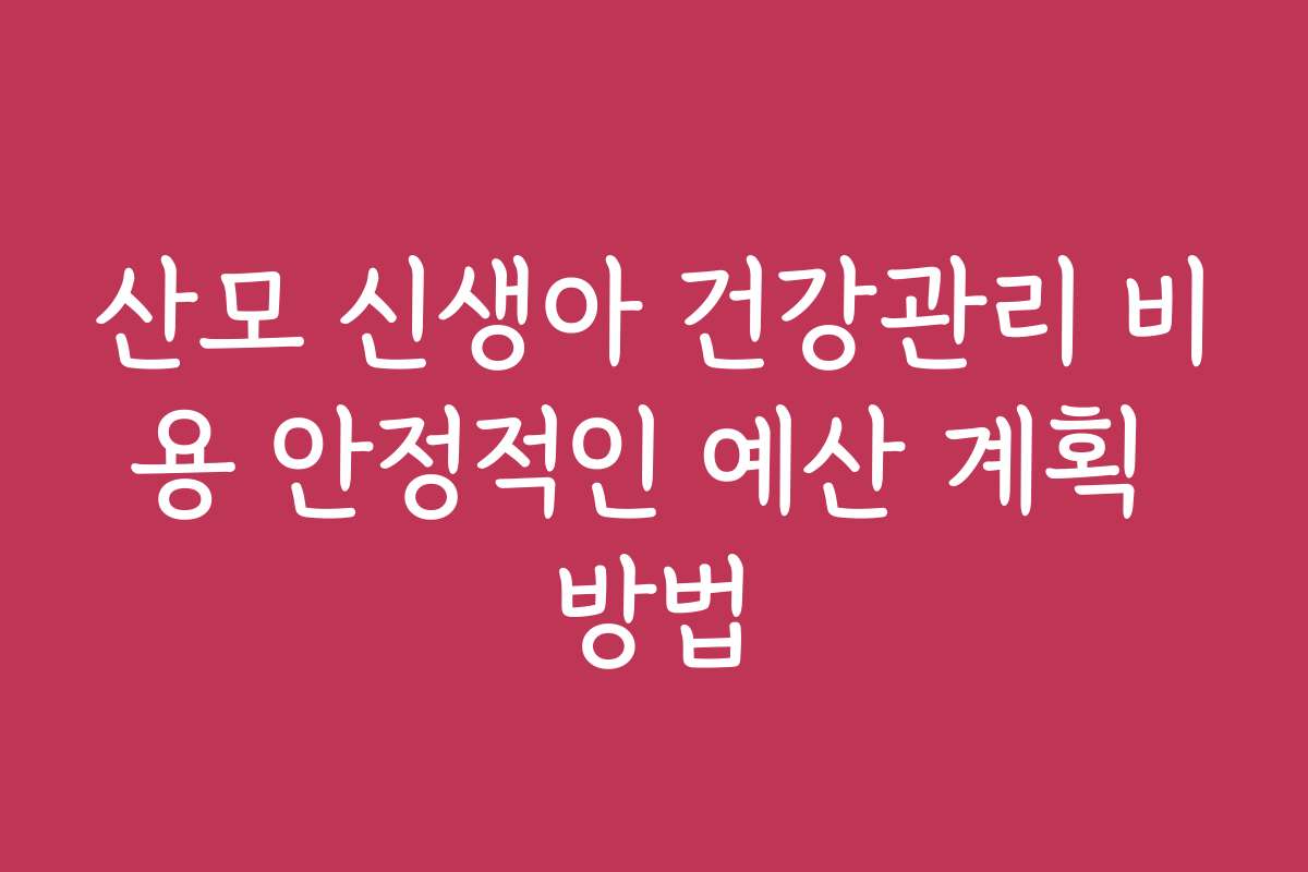 산모 신생아 건강관리 비용 안정적인 예산 계획 방법