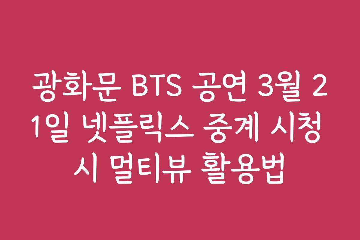 광화문 BTS 공연 3월 21일 넷플릭스 중계 시청 시 멀티뷰 활용법