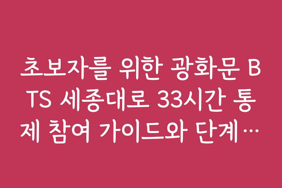 초보자를 위한 광화문 BTS 세종대로 33시간 통제 참여 가이드와 단계별 설명이 필요해요