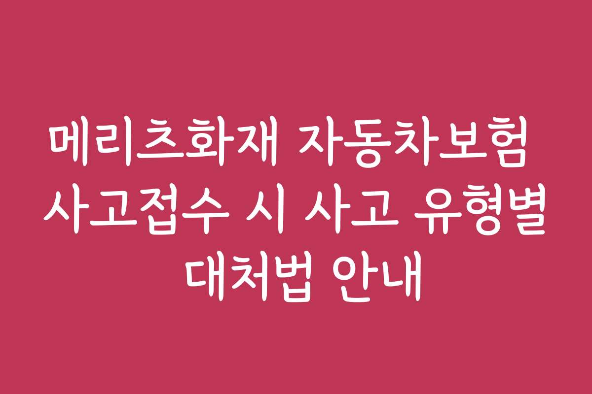 메리츠화재 자동차보험 사고접수 시 사고 유형별 대처법 안내 메리츠화재 자동차보험 사고접수 시 사고 유형별 대처법 안내