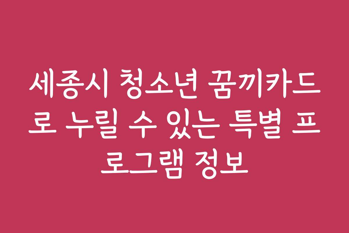 세종시 청소년 꿈끼카드로 누릴 수 있는 특별 프로그램 정보 세종시 청소년 꿈끼카드로 누릴 수 있는 특별 프로그램 정보