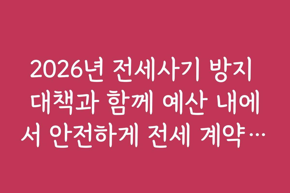 2026년 전세사기 방지 대책과 함께 예산 내에서 안전하게 전세 계약하는 노하우