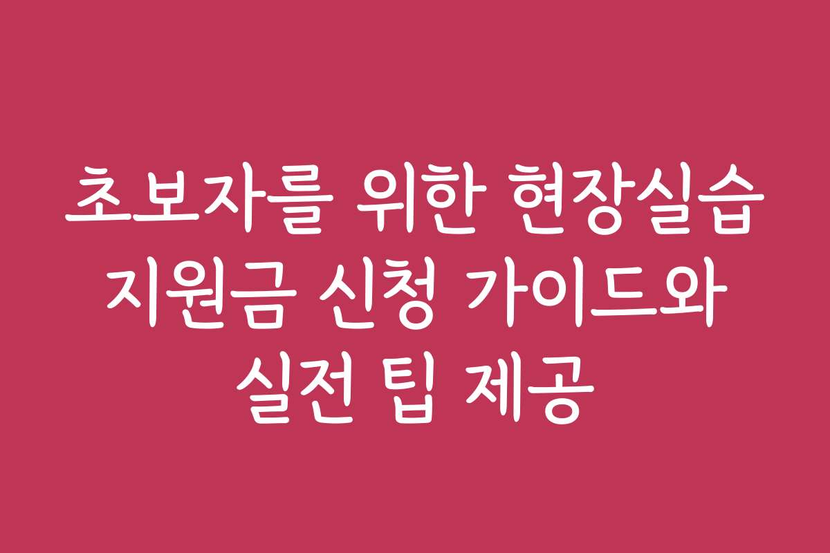 초보자를 위한 현장실습 지원금 신청 가이드와 실전 팁 제공