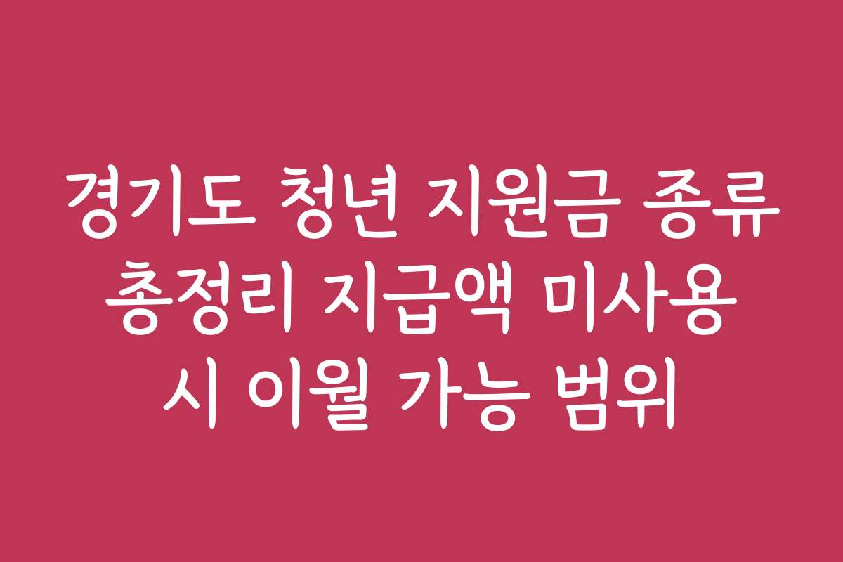 경기도 청년 지원금 종류 총정리 지급액 미사용 시 이월 가능 범위