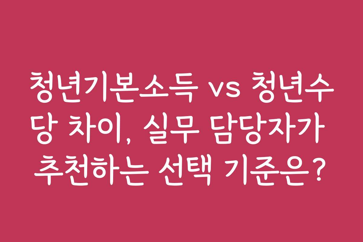 청년기본소득 vs 청년수당 차이, 실무 담당자가 추천하는 선택 기준은?