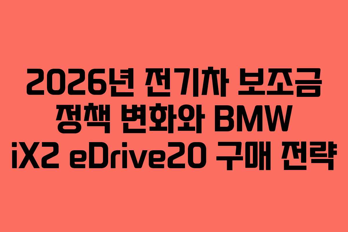2026년 전기차 보조금 정책 변화와 BMW iX2 eDrive20 구매 전략 2026년 전기차 보조금 정책 변화와 BMW iX2 eDrive20 구매 전략